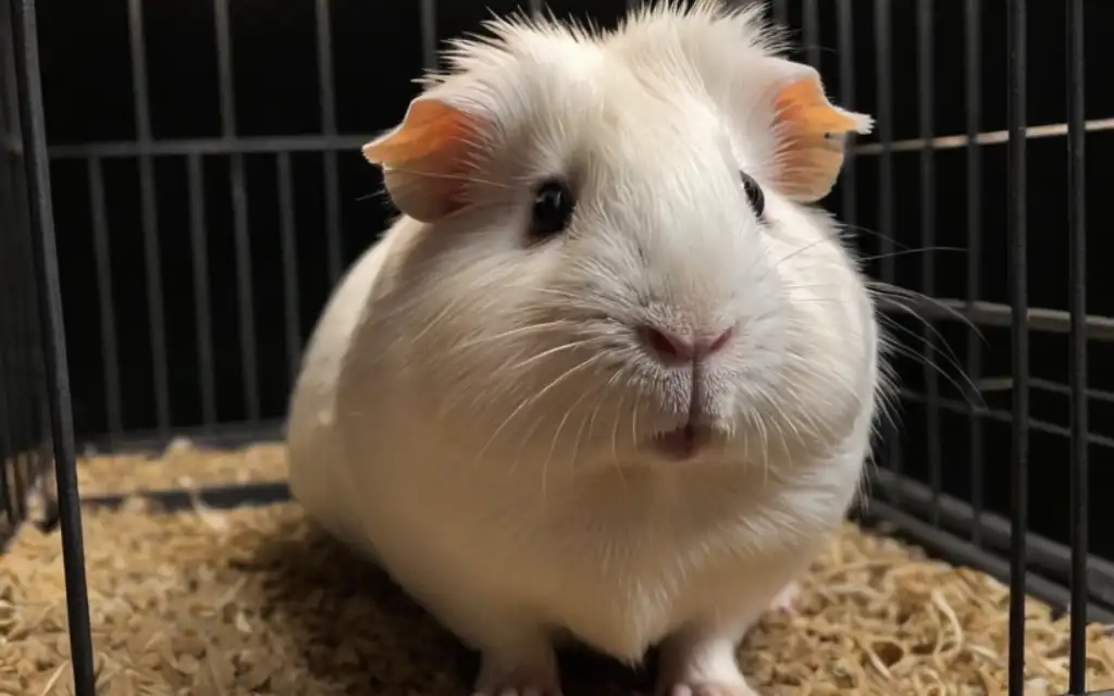 Guinea pig in dimly lit cage exploring low-light vision abilities
